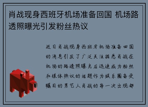 肖战现身西班牙机场准备回国 机场路透照曝光引发粉丝热议