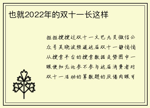 也就2022年的双十一长这样