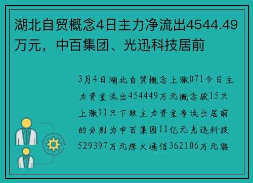 湖北自贸概念4日主力净流出4544.49万元，中百集团、光迅科技居前