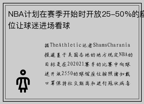 NBA计划在赛季开始时开放25-50%的座位让球迷进场看球