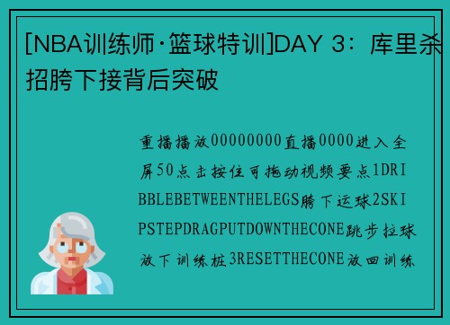 [NBA训练师·篮球特训]DAY 3：库里杀招胯下接背后突破