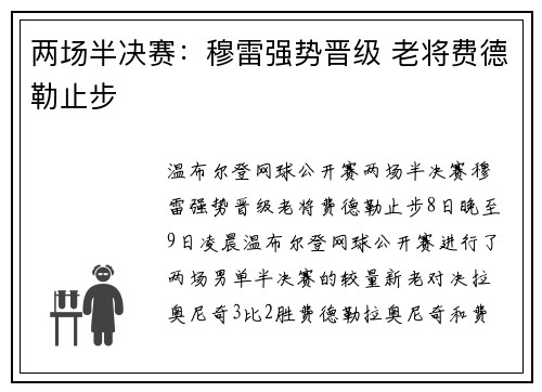 两场半决赛：穆雷强势晋级 老将费德勒止步
